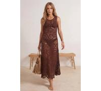 WOVCOR Women's Knitted Maxi Beach Dress with Sheer Crochet Detail in Dark Brown | Size: S/M WOVCOR Dark Brown S/M