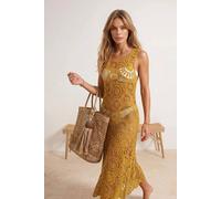WOVCOR Women's Knitted Maxi Beach Dress with Sheer Crochet Detail in Olive | Size: Large/XL WOVCOR Olive L/XL
