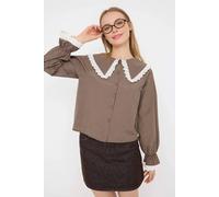 WOVCOR Women's Lace Collar Gingham Button Front Long Sleeve Crop Shirt | Size: 14 WOVCOR Multicolor 14