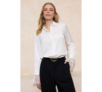 WOVCOR Women's Lace Cuff Collared Long Sleeve Satin Woven Shirt in White | Size: 6 WOVCOR White 6