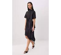 WOVCOR Women's Lace Detail Asymmetric Hem Midi Satin Dress in Black | Size: Medium WOVCOR Black M