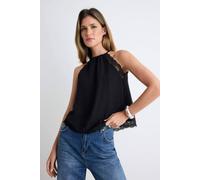 WOVCOR Women's Lace Detail Halter Neck Sleeveless Woven Blouse in Black | Size: 12 WOVCOR Black 12