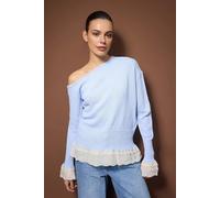 WOVCOR Women's Lace Trim Boat Neck Knit Jumper in Blue | Size: Small WOVCOR Blue S