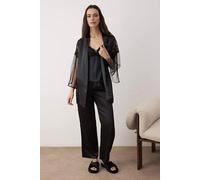 WOVCOR Women's Lace Trim Sheer Sleeve Satin Cami Robe 3-Piece Pyjama Set in Black | Size: Medium WOVCOR Black M