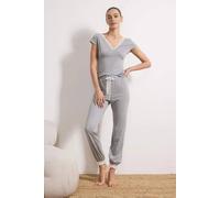 WOVCOR Women's Lace Trim V Neck Cap Sleeve Cotton Knit Jogger Pyjama Set in Grey | Size: XL WOVCOR Grey XL