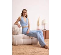 WOVCOR Women's Lace Trim Wrap Detail Soft Pyjama Set in Blue | Size: XL WOVCOR Blue XL