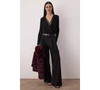 WOVCOR Women's Lace Trim Wrap Front Long Sleeve Bodysuit in Black | Size: 14 WOVCOR Black 14