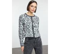 WOVCOR Women's Leopard Print Knit Cardigan in Grey | Size: Small WOVCOR Grey S