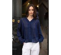 WOVCOR Women's Lightweight Sheer Shirt with Ribbed Texture in Navy | Size: Small WOVCOR Navy S