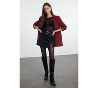 WOVCOR Women's Lined Woven Blazer Jacket with Button Detail in Burgundy | Size: 12 WOVCOR Burgundy 12