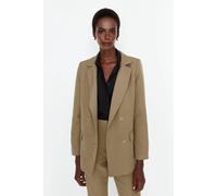 WOVCOR Women's Lined Woven Blazer Jacket with Button Detail in Khaki | Size: 12 WOVCOR Khaki 12