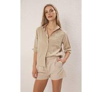 WOVCOR Women's Linen Look Oversize Woven Shirt in Taupe | Size: 10 WOVCOR Taupe 10