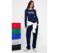 WOVCOR Women's Long Sleeve Crew Neck Slogan Print Knit T-Shirt in Navy | Size: Small WOVCOR Navy S