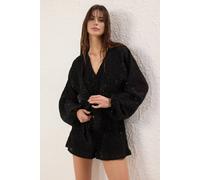 WOVCOR Women's Long Sleeve Sequin Wrap Playsuit in Black | Size: 6 WOVCOR Black 6