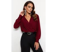 WOVCOR Women's Long Sleeve Wrap Front Draped Bodysuit in Burgundy | Size: 8 WOVCOR Burgundy 8