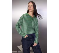 WOVCOR Women's Loose Fit Striped Long Sleeve Knit Sweater with Polo Collar in Green | Size: Medium WOVCOR Green M