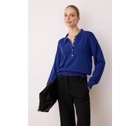 WOVCOR Women's Mercerized Look Polo Collar Button Detail Knit Sweater in Royal | Size: Medium WOVCOR Royal M
