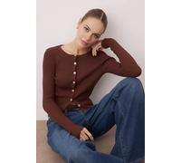 WOVCOR Women's Mercerized Look Ribbed Knit Cardigan in Brown | Size: Medium WOVCOR Brown M