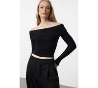 WOVCOR Women's Off-Shoulder Carmen Collar Crop Knit Top in Black | Size: Large WOVCOR Black L