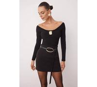 WOVCOR Women's Off Shoulder Long Sleeve Embellished Knit Bodysuit in Black | Size: 6 WOVCOR Black 6