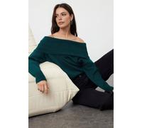 WOVCOR Women's Off Shoulder Ribbed Knit Jumper with Folded Neck Detail in Green | Size: Medium WOVCOR Green M