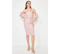 WOVCOR Women's Off Shoulder Shimmer Midi Dress with Belt in Pink | Size: 6 WOVCOR Pink 6