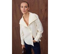 WOVCOR Women's Off-Shoulder Shirt with Collar Detail in Stone | Size: 10 WOVCOR Stone 10