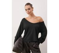 WOVCOR Women's Open Shoulder V-Neck Stretch Knit Blouse in Black | Size: XL WOVCOR Black XL