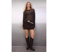 WOVCOR Women's Openwork Rib-Knit Boat Neck Sweater in Brown | Size: Medium/Large WOVCOR Brown M/L