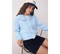 WOVCOR Women's Oversize Crop Knit Cardigan in Blue | Size: Small WOVCOR Blue S