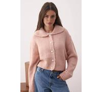 WOVCOR Women's Oversize Crop Knit Cardigan in Pink | Size: Medium WOVCOR Pink M