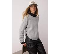 WOVCOR Women's Oversized Crew Neck Long Sleeve Knit Sweater with Button Detail in Grey | Size: Medium WOVCOR Grey M