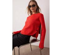 WOVCOR Women's Oversized Crew Neck Long Sleeve Knit Sweater with Button Detail in Red | Size: Small WOVCOR Red S
