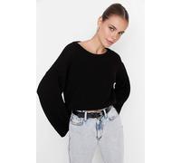 WOVCOR Women's Oversized Knit Crop Sweater With Spanish Sleeve in Black | Size: Small WOVCOR Black S