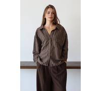 WOVCOR Women's Oversized Textured Stripe Shirt in Brown | Size: XL WOVCOR Brown XL