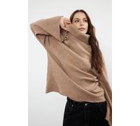 WOVCOR Women's Oversized Turtleneck Knit Jumper in Taupe | Size: Medium WOVCOR Taupe M