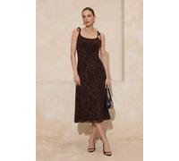 WOVCOR Women's Paisley Burnout Tie Strap Midi Dress with Sheer Texture in Brown | Size: Medium WOVCOR Brown M