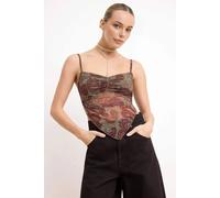 WOVCOR Women's Paisley Mesh Ruched Strappy Handkerchief Top | Size: XL WOVCOR Multicolor XL