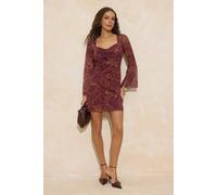 WOVCOR Women's Paisley Print Bell Sleeve Sweetheart Neck Mesh Mini Dress | Size: Small WOVCOR Multicolor S