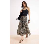 WOVCOR Women's Paisley Print Gathered Midi Skirt with Flowy Lightweight Fit | Size: Medium WOVCOR Multicolor M