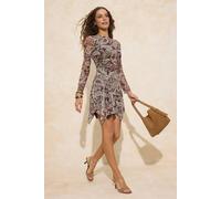 WOVCOR Women's Paisley Print Ruched Mesh Long Sleeve Mini Dress | Size: Large WOVCOR Multicolor L