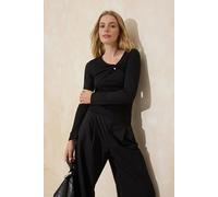 WOVCOR Women's Pearl Detail Twist Asymmetric Long Sleeve Top in Black | Size: Small WOVCOR Black S