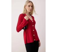 WOVCOR Women's Peplum Detail Knit Button Through Cardigan in Red | Size: Medium WOVCOR Red M