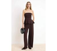 WOVCOR Women's Peplum Sleeveless Wide Leg Soft Touch Co-ord in Brown | Size: Medium WOVCOR Brown M