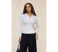 WOVCOR Women's Pinstripe Collared Button Front Slim Fit Long Sleeve Shirt in White | Size: 8 WOVCOR White 8