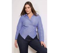 WOVCOR Women's Pinstripe Wrap Detail Button Up Woven Shirt in Blue | Size: 18 WOVCOR Blue 18