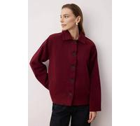 WOVCOR Women's Plain Button Up Collared Wool Blend Cropped Coat in Burgundy | Size: Large WOVCOR Burgundy L