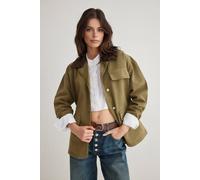 WOVCOR Women's Plain Collared Button Front Utility Jacket in Khaki | Size: XS WOVCOR Khaki XS