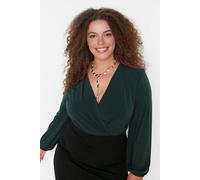 WOVCOR Women's Plain Wrap Front Long Sleeve V Neck Knitted Blouse in Emerald | Size: 3XL WOVCOR Emerald 3XL
