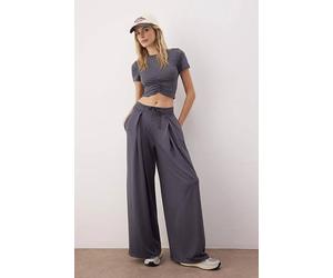 WOVCOR Women's Pleated Drawstring Wide Leg Scuba Joggers in Dark Grey | Size: Medium WOVCOR Dark Grey M